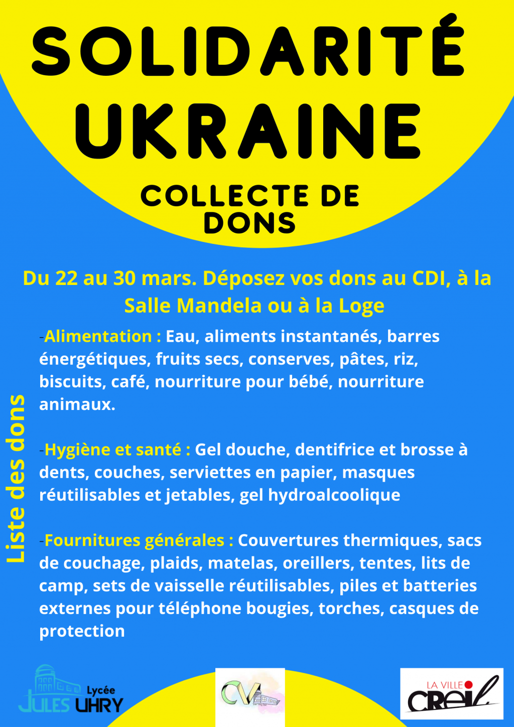 Collecte de dons organisée par une élève du CVL de la JU.